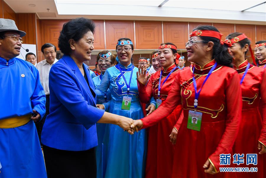 8月9日，中共中央政治局委員、國(guó)務(wù)院副總理、中央代表團(tuán)副團(tuán)長(zhǎng)劉延?xùn)|率中央代表團(tuán)二分團(tuán)到赤峰看望慰問各族干部群眾。這是劉延?xùn)|在赤峰市群眾藝術(shù)館和群眾親切交談。新華社記者 連振 攝